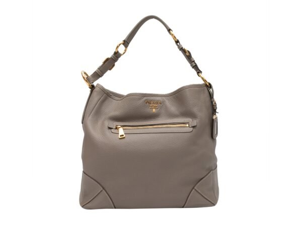 Gray Prada Leather Hobo Tote Bag - Image 7