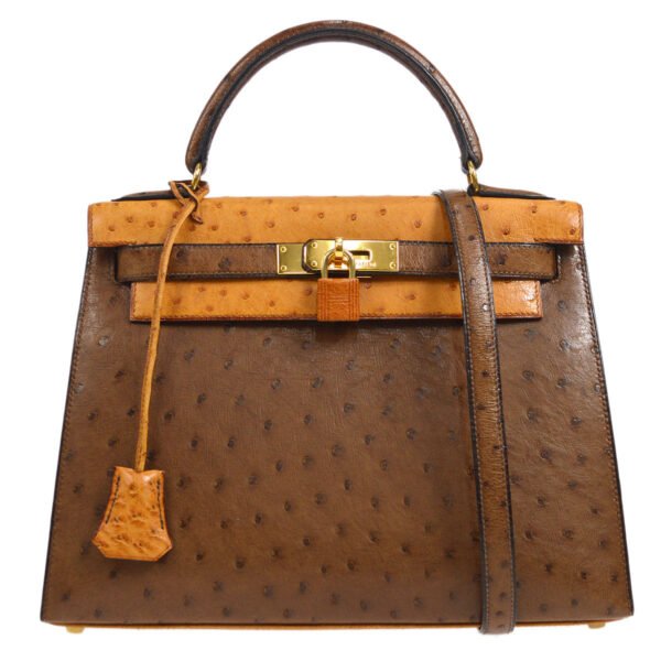 HERMES * 1994 KELLY 28 SELLIER Fauve Chestnut Ostrich