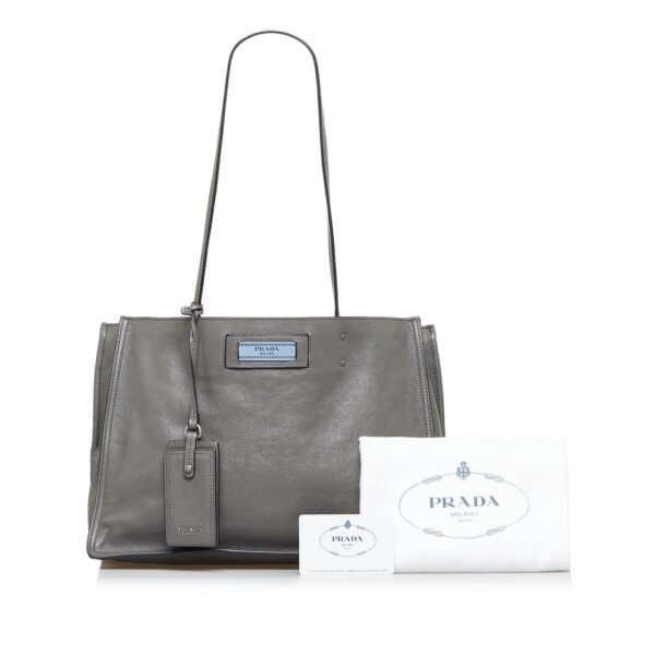 Gray Prada Glace Calf Etiquette Tote Bag - Image 14